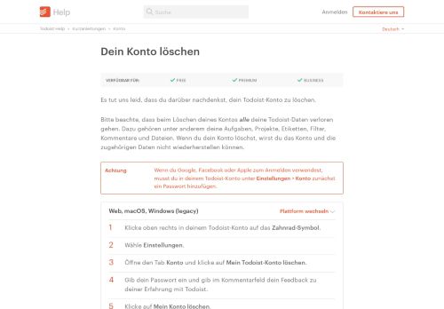 
                            10. Dein Konto löschen – Todoist Help