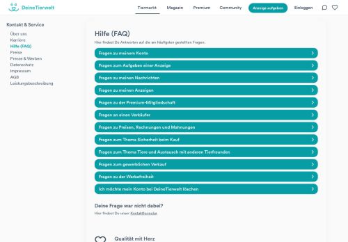 
                            8. DeineTierwelt: Hilfe & FAQ
