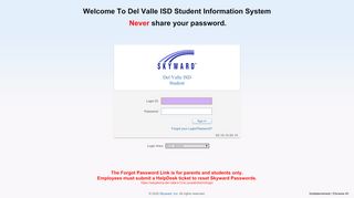 
                            7. Del Valle ISD Student - Login - Powered by Skyward