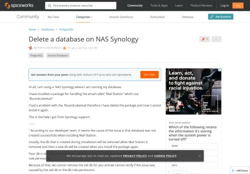 
                            9. Delete a database on NAS Synology - PostgreSQL - Spiceworks Community