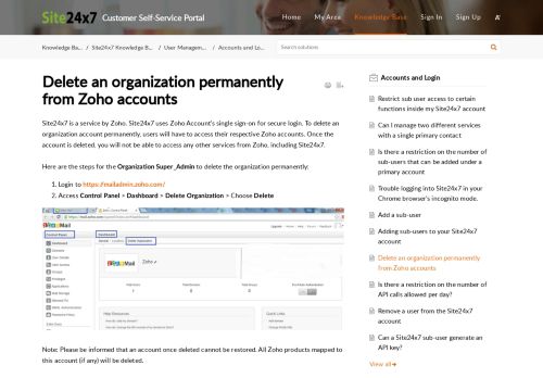 
                            10. Delete an organization permanently from Zoho accounts - Site24x7