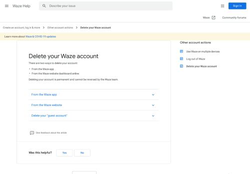 
                            8. Delete your Waze account - Waze Help - Google Support