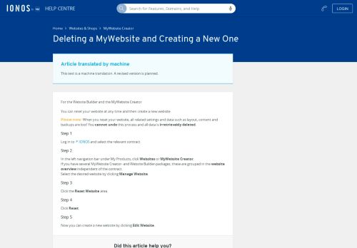 
                            10. Deleting a MyWebsite and Creating a New One - 1&1 IONOS Help