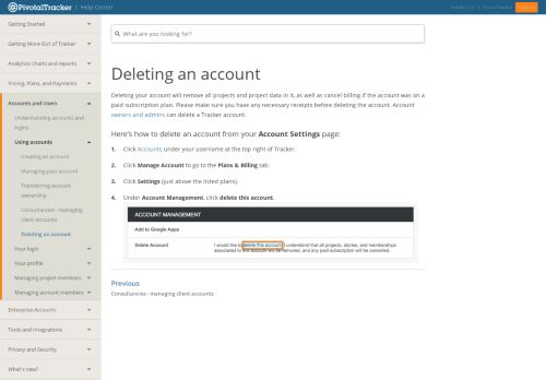 
                            8. Deleting an account - Pivotal Tracker