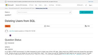 
                            4. Deleting Users from SQL - Microsoft Dynamics GP Forum Community ...