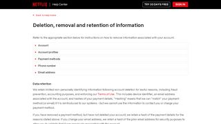 
                            9. Deletion, removal and retention of information - Netflix Help Center