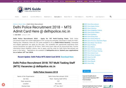 
                            5. Delhi Police Recruitment 2018 - Admit Card for MTS Posts - IBPS Guide