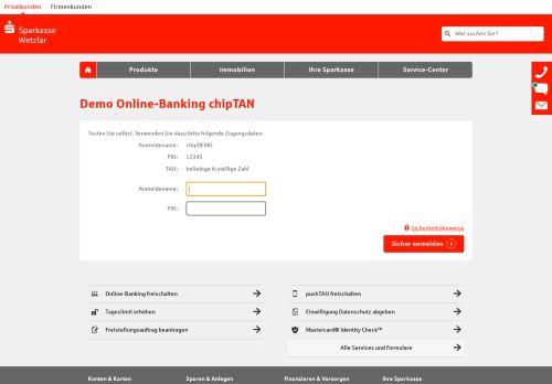 
                            5. Demo Online-Banking chipTAN - Sparkasse Wetzlar