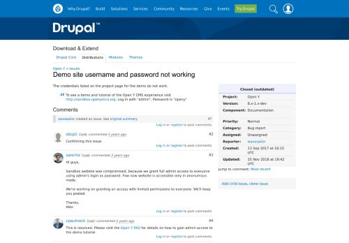 
                            11. Demo site username and password not working [#2908583] | Drupal.org