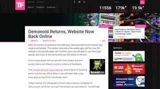 
                            4. Demonoid Returns, Website Now Back Online - TorrentFreak