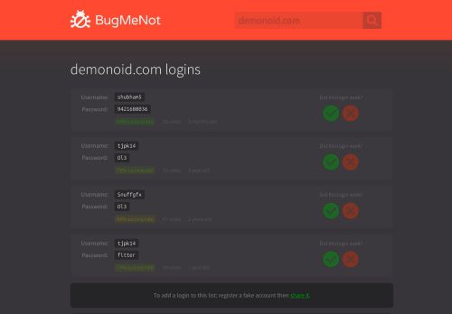 
                            5. demonoid.com passwords - BugMeNot