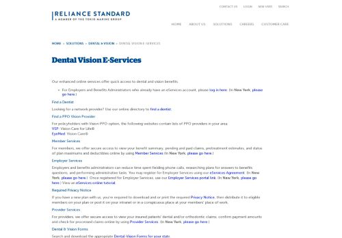 
                            11. Dental Vision E-Services | Reliance Standard