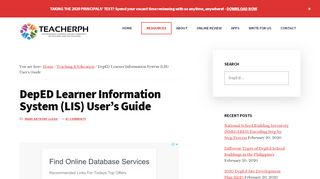 
                            5. DepED Learner Information System (LIS) User's Guide - TeacherPH