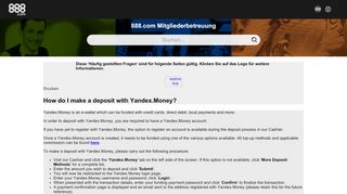 
                            5. Deposit with Yandex.Money - 888.com Mitgliederbetreuung