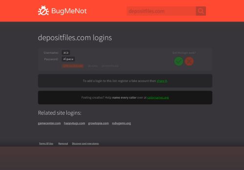 
                            4. depositfiles.com passwords - BugMeNot