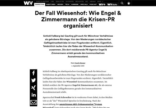 
                            13. Der Fall Wiesenhof: Wie Engel & Zimmermann die Krisen-PR ... - W&V