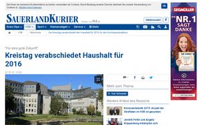 
                            12. Der Kreistag verabschiedet den Haushalt für 2016 für den ...