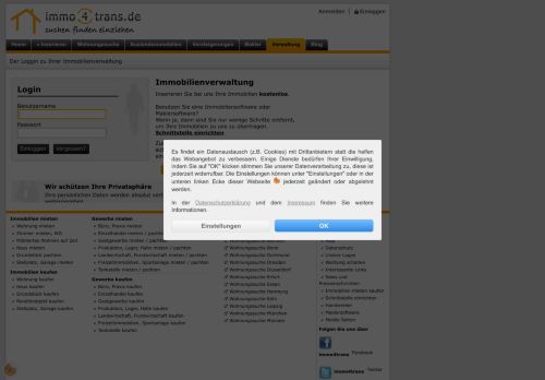 
                            1. Der Loggin zu Ihrer Immobilienverwaltung - Immo4trans.de