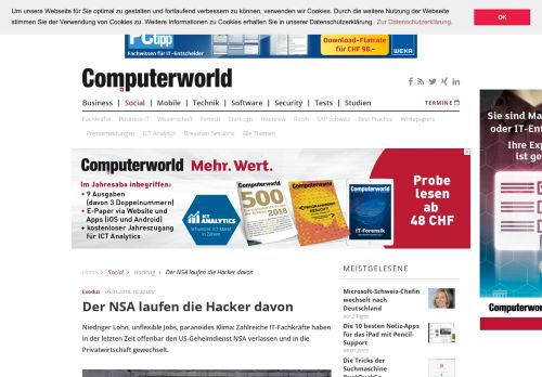 
                            6. Der NSA laufen die Hacker davon - computerworld.ch