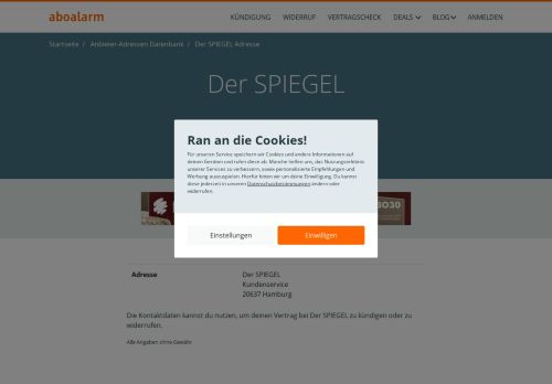 
                            13. Der SPIEGEL Kündigungsadresse und Kontaktdaten - Aboalarm