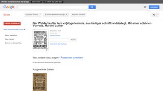 
                            12. Der Widdertauffer lere vn[d] geheimnis, aus heiliger schrifft ...