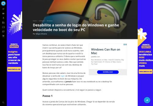 
                            8. Desabilite a senha de login do Windows e ganhe velocidade no boot ...