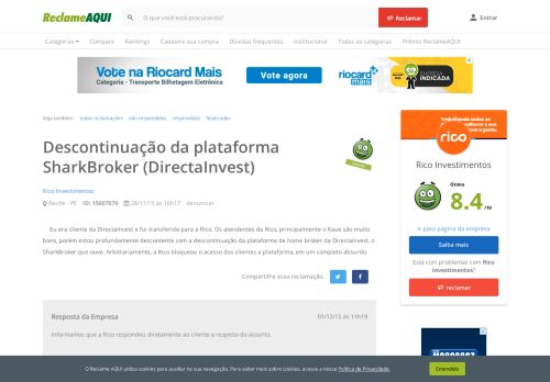 
                            4. Descontinuação da plataforma SharkBroker (DirectaInvest)