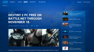 
                            7. Destiny 2 PC Free on Battle.net through November 18 - Blizzard News