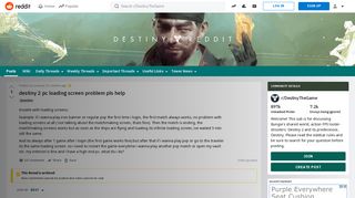 
                            3. destiny 2 pc loading screen problem pls help : DestinyTheGame - Reddit