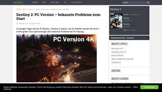 
                            11. Destiny 2: PC Version - bekannte Probleme zum Start - WOOCO