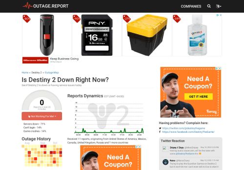 
                            13. Destiny 2 Servers Down? Service Status, Outage Map, Problems ...