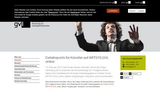 
                            5. Detailreports für Künstler auf ARTSYS.GVL online | GVL