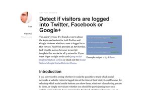 
                            7. Detect if visitors are logged into Twitter, Facebook or Google+