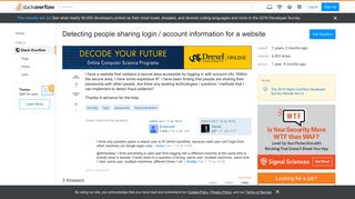 
                            6. Detecting people sharing login / account information for a website ...