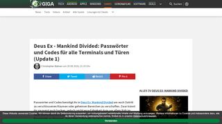 
                            6. Deus Ex – Mankind Divided: Passwörter und Codes für alle ... - Giga