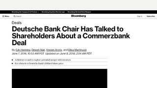 
                            12. Deutsche Bank Chair Has Talked to Shareholders About a ...
