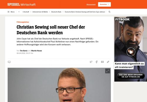 
                            12. Deutsche Bank: Christian Sewing soll Chef John Cryan ablösen ...