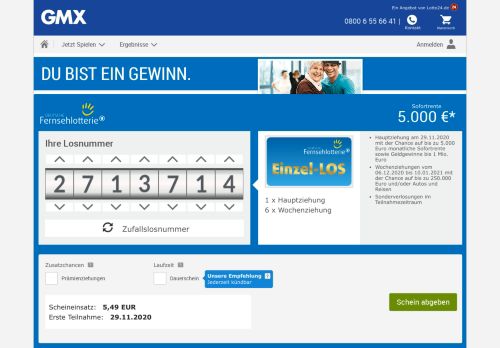 
                            7. Deutsche Fernsehlotterie 5.000 € monatlich - WEB.DE Lotto - Gmx
