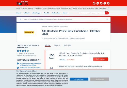 
                            5. Deutsche Post Gutscheine: 5€ Rabatt - Februar 2019 - Focus