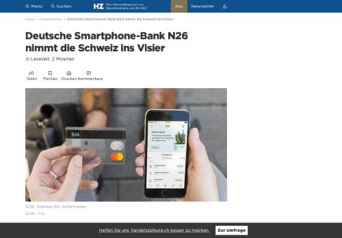 
                            9. Deutsche Smartphone-Bank N26 nimmt die Schweiz ins Visier ...
