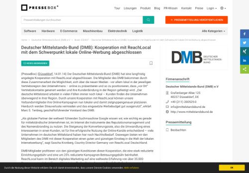 
                            13. Deutscher Mittelstands-Bund (DMB): Kooperation mit ReachLocal mit ...