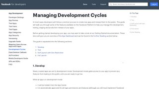 
                            4. Development Cycles - App Development - Facebook for Developers