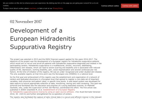 
                            13. Development of a European Hidradenitis Suppurativa Registry - EADV