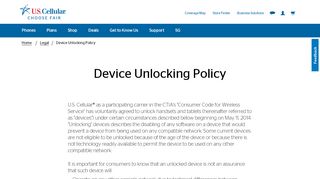 
                            5. Device Unlocking Policy| Legal | U.S. Cellular