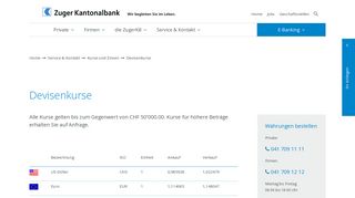 
                            11. Devisenkurse, Fremdwährungen - Zuger Kantonalbank