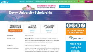 
                            7. Devry University Scholarship Details - Apply Now | Unigo