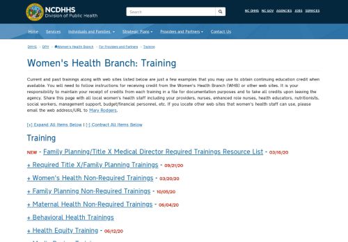 
                            11. DHHS: DPH: WHB: Training - Women's Health Branch