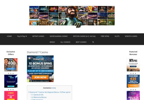 
                            13. Diamond 7 Casino 60 free spins & €500 free bonus - no max payout!