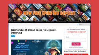 
                            8. Diamond7: 10 Bonus Spins No Deposit! (Non UK) - New Free Spins ...