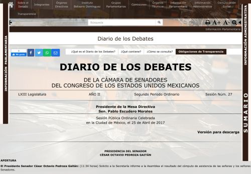 
                            8. Diario de los Debates - Senado de la República